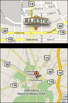 Map of Gettysburg Pennsylvania showing location of Majestic Theater